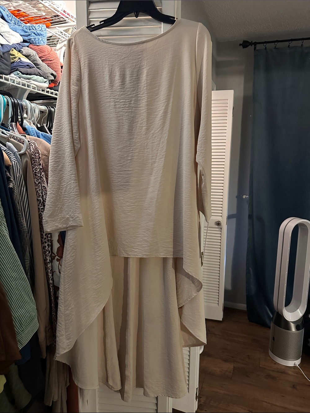 IC COLLECTION Cream High-Low Layered Tunic Dress